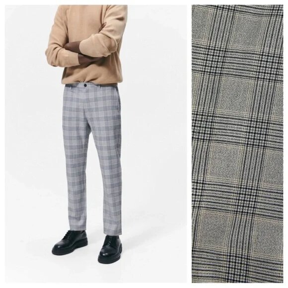 NWT Zara Gray Checked Print Slim Fit The Driver Chinos, Size Small - Picture 2 of 10